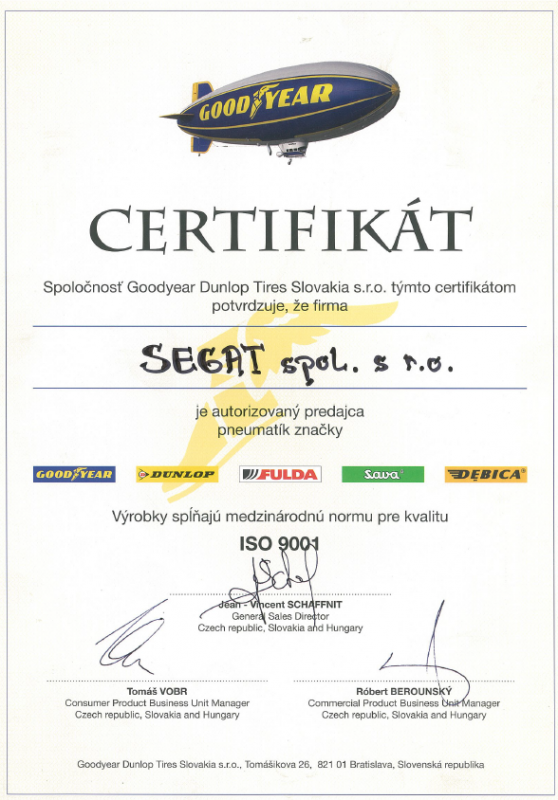 Certifikát GoodYear